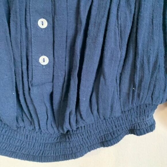 Free People We The Free Navy Smocked Peasant Top Sz XS Boho Cottagecore Festival - Picture 4 of 10